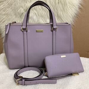 KATE SPADE Large Lavender Leather NEWBURY LN LODEN Satchel & THEDA Wallet